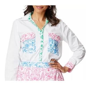 NWT Roller Rabbit Aitona Long Sleeve Point Collar Shirt Small Floral